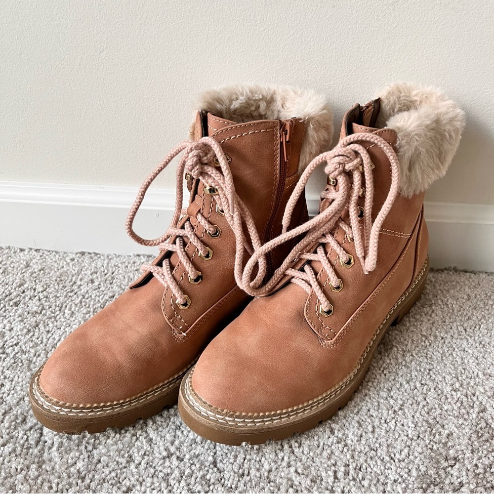 Steve Madden - Alaska Lace-Up Bootie with Faux Fur Cuff - Nude